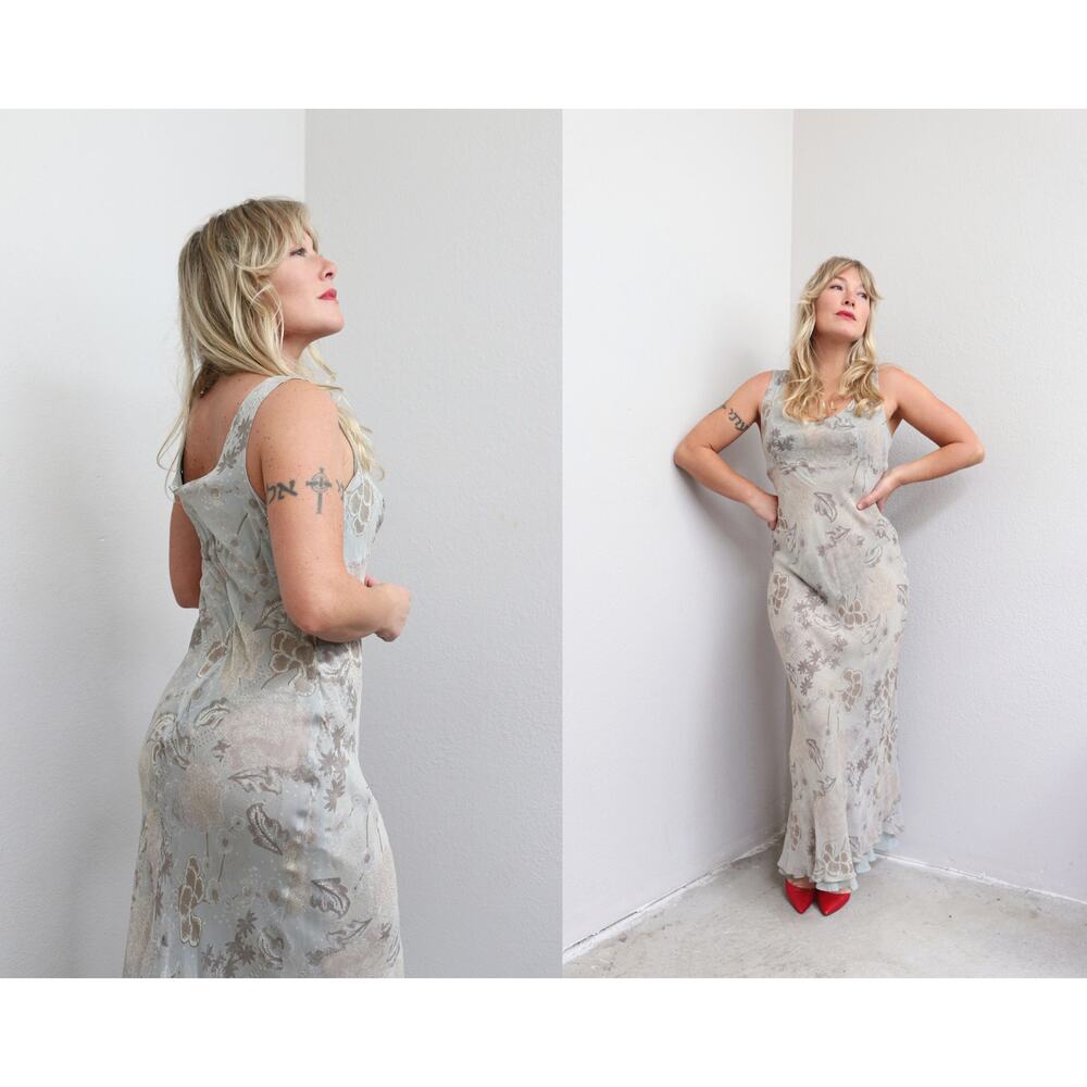 1990's Vintage Gala Silk Chiffon Bias Cut Flowy Whimsygoth Y2K Dress ~ SM MD
